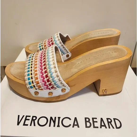 Veronica Beard Hannalee Woven Vamp w/Gold Studs Mules Sz.6.5 Ret.$330 in Dustbag - Picture 9 of 16